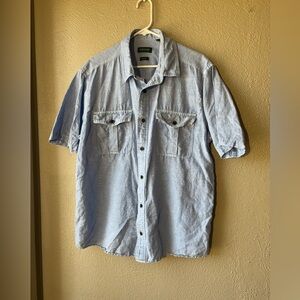 Orvis Light Blue Linen  Button Down Shirt Large